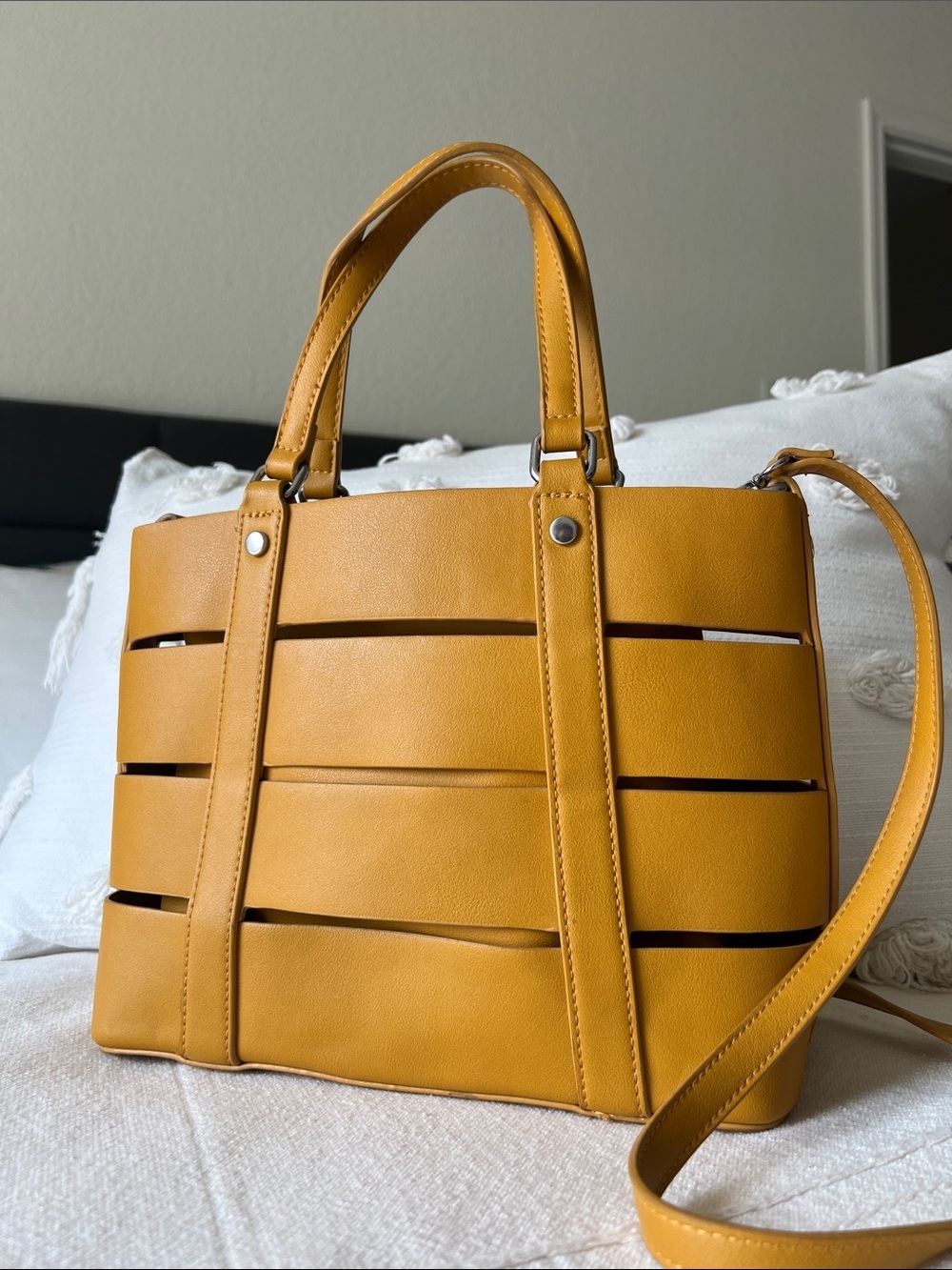 Madison West Mustard Yellow Cutout Shoulder Tote